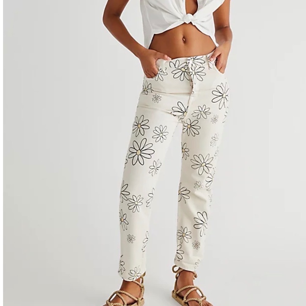 Free People We The Free Daisy Jeans 25 Cottagecore Mod Boho Festival Hippie NEW